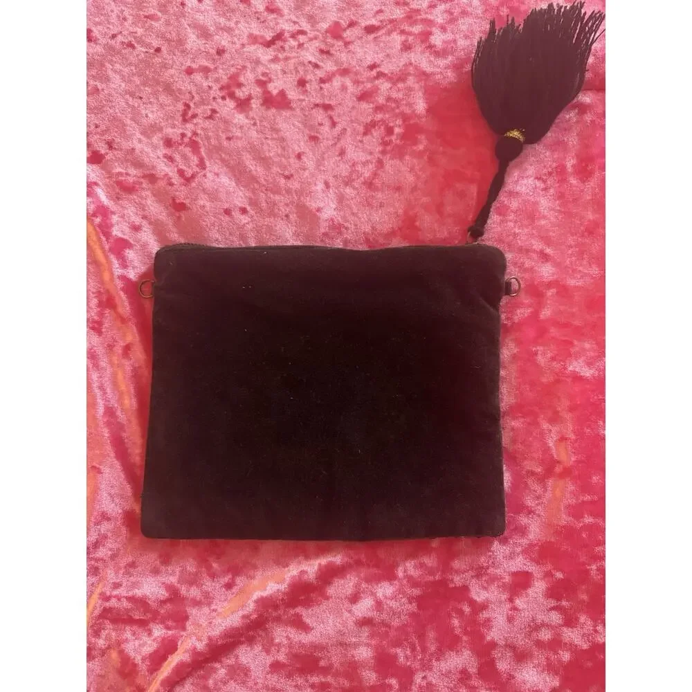 World Market Sequin Beaded Clutch Black Gold Cheetah Glam Fancy Velvet - Picture 5 of 7